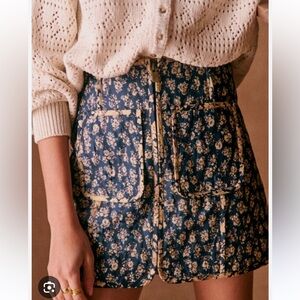 Sezane Floral Mini Skirt in Navy and Cream